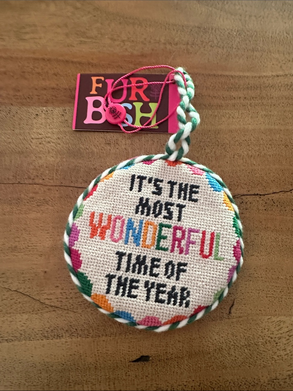 Fur Boho 'It's the Most Wonderful Time' Multicolor Cross-Stitch Ornament